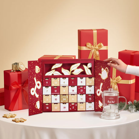 Calendrier 24 boîtes de thés et infusions en vrac & Infuseur en Verre